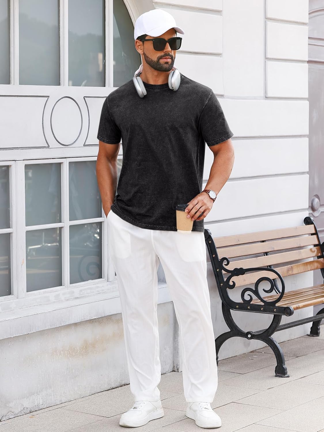 T-shirt vintage pour homme Ben – T-shirt en coton 100 % effet délavé acide