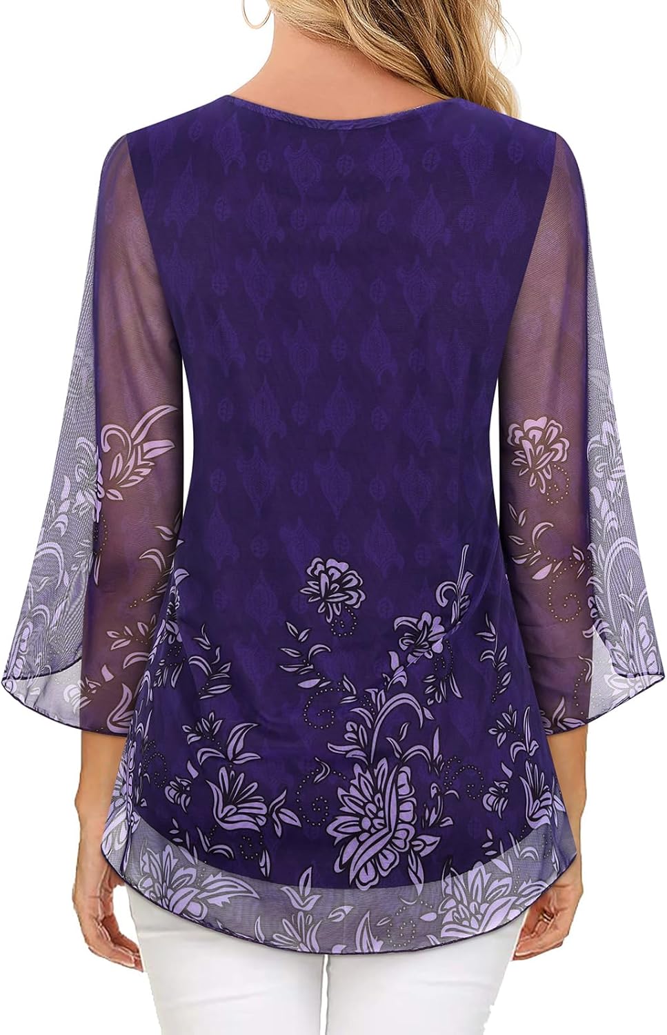 Giada Blouse Femme – Col Carré, Manches 3/4 Volants, Tunique Chiffon Élégante