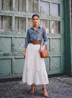 Breilla Jupe Maxi Femme Bohème – Jupe Longue en Coton avec Détails en Dentelle Crochet