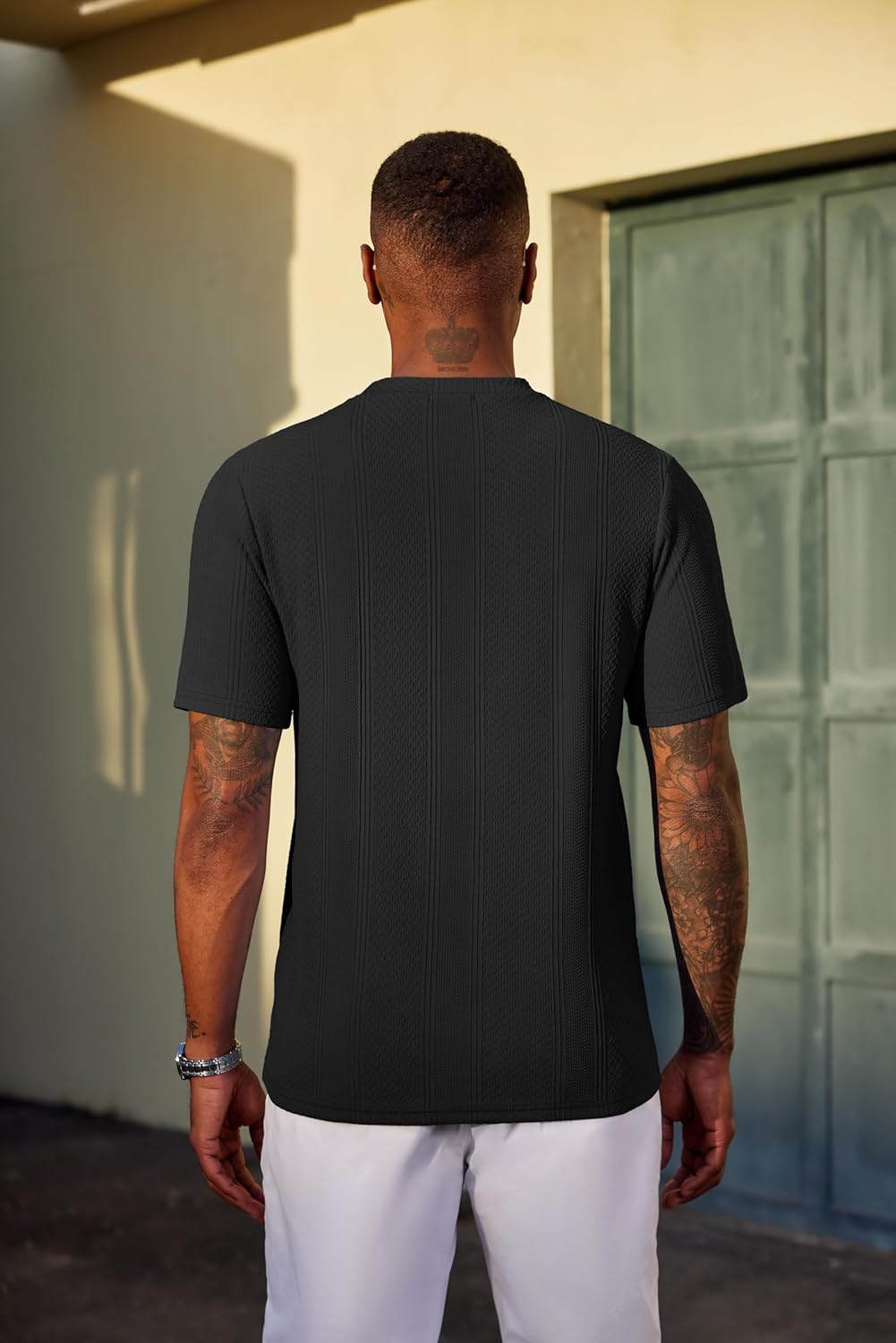 T-shirt Matteo pour homme en maille jacquard – T-shirt décontracté élégant à col rond
