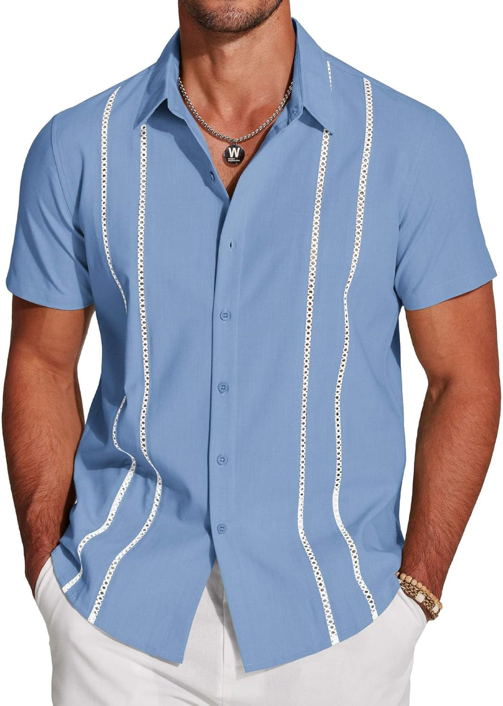 Riccardo Camisa Guayabera Hombre – Camisa Cubana de Verano de Manga Corta
