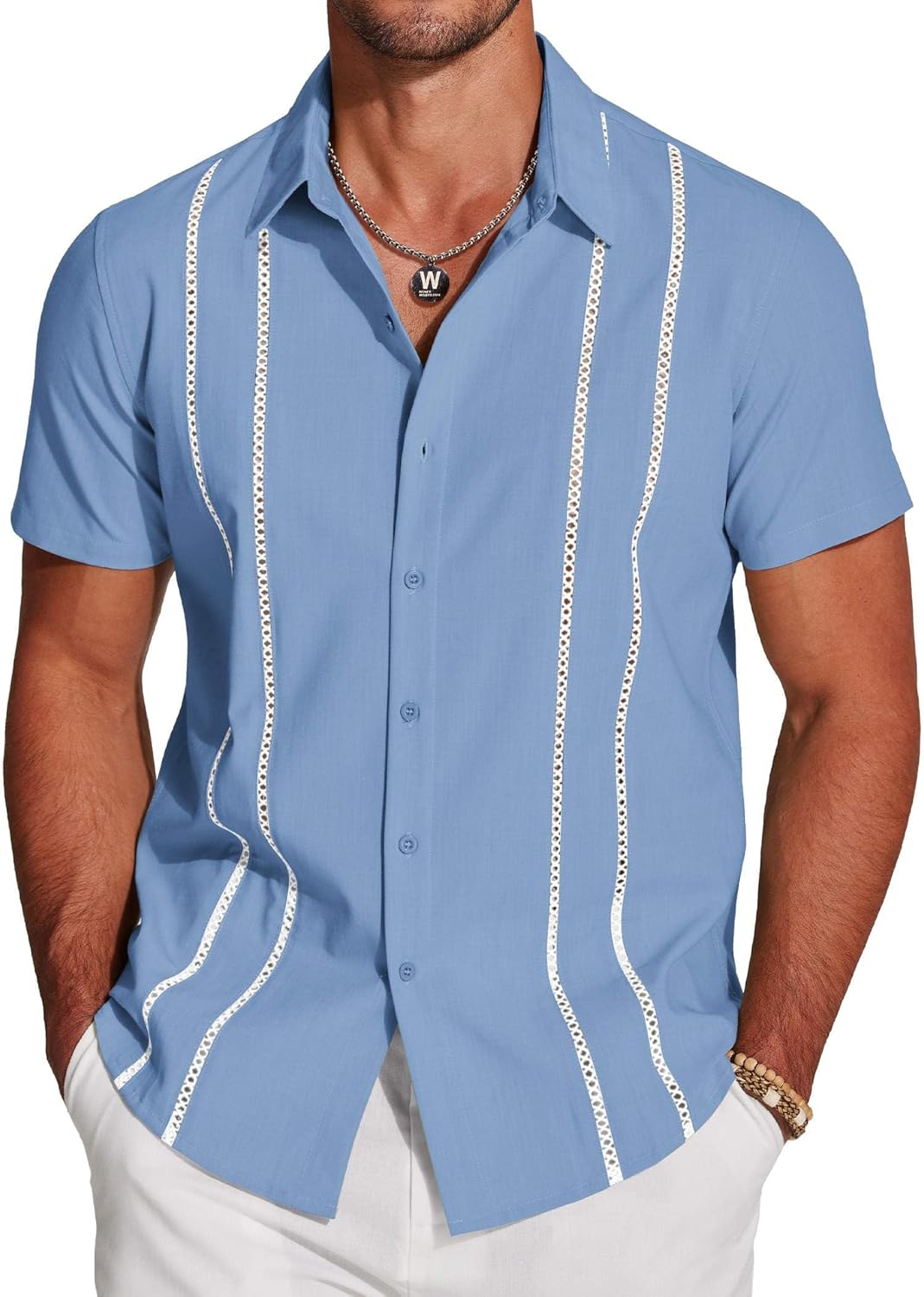 Riccardo Camisa Guayabera Hombre – Camisa Cubana de Verano de Manga Corta