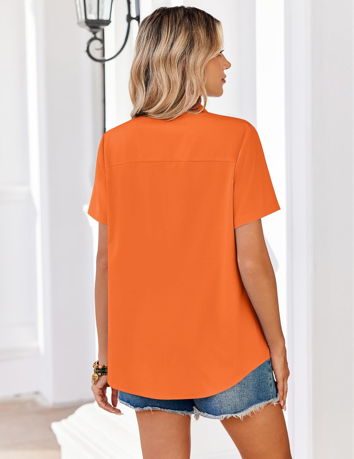 Alessia Camisa Mujer – Botones, Mangas Cortas, Casual Elegante Oficina Ligera