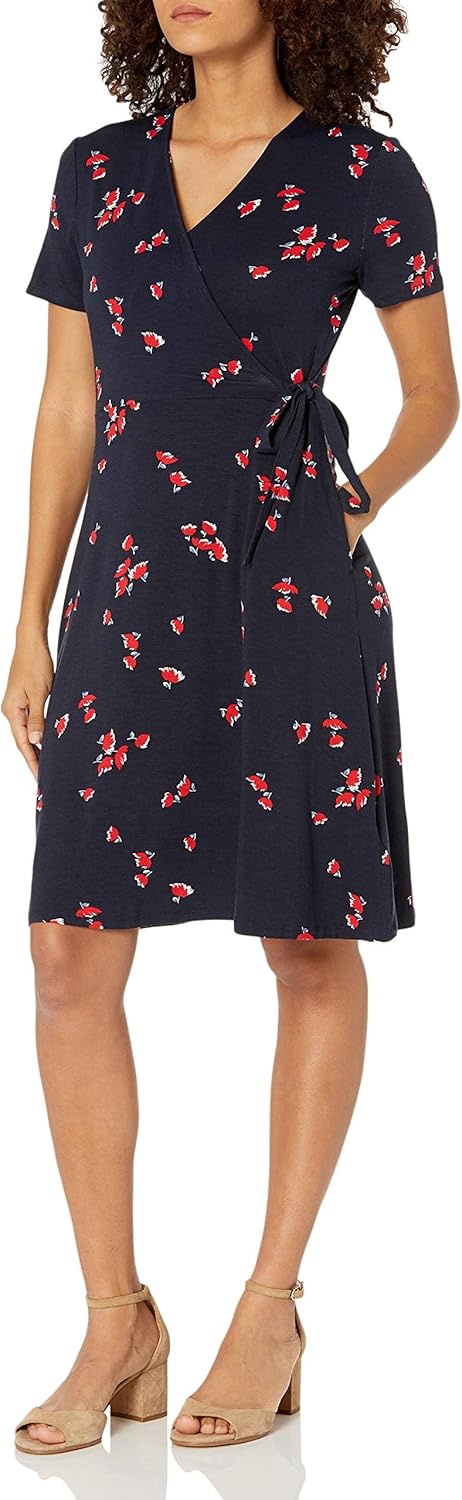 Tabitha Robe Femme Portefeuille à Pois – Robe Courte Col V, Jersey Élastique Élégant