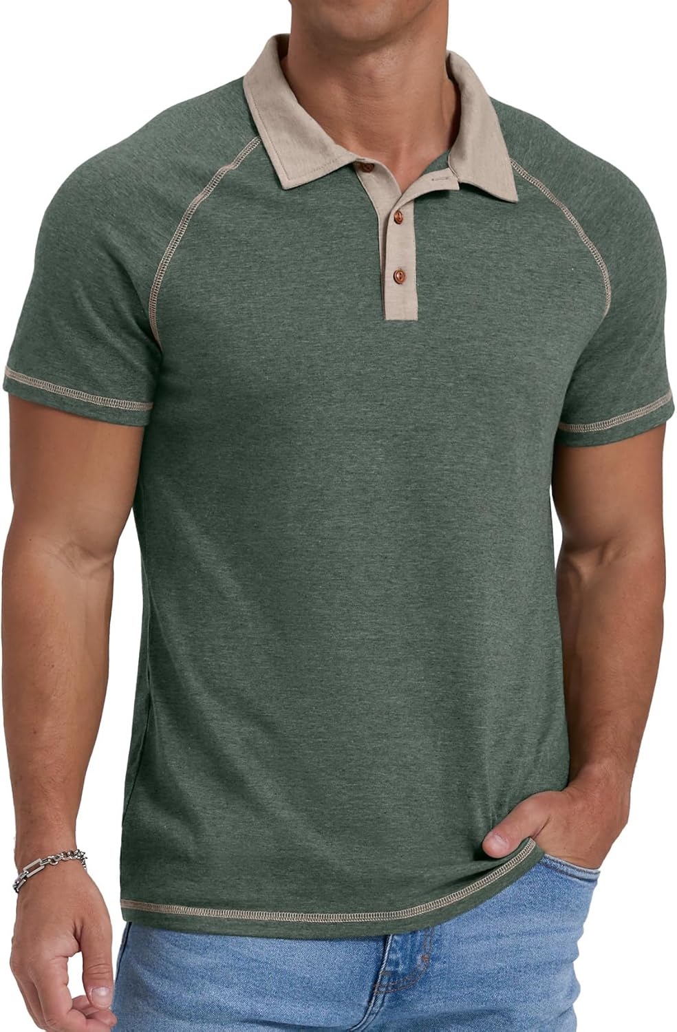 Polo Leo en coton pour homme – T-shirt d'été avec col raglan et boutons