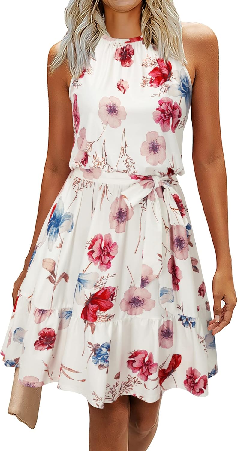 Olivia Abito Estivo Donna – Vestito Floreale con Halterneck, Cintura e Tasche