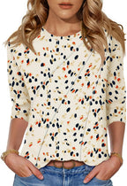 Martina Blouse Femme – Col V, Manches 3/4, Tunique Fleurie Plissée Élégante
