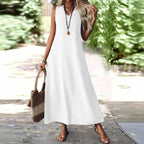 Marta Robe Femme – Robe Longue en Lin, Col V, Poches, Décontractée d'Été