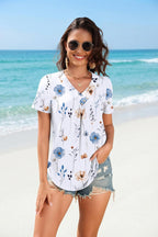 Valentina Blouse Femme – Col en V Croisé, Top Plissé Décontracté Élégant