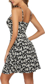 Luna Robe Femme Mini Florale – Bretelles Col V, Robe d'Été A-Ligne