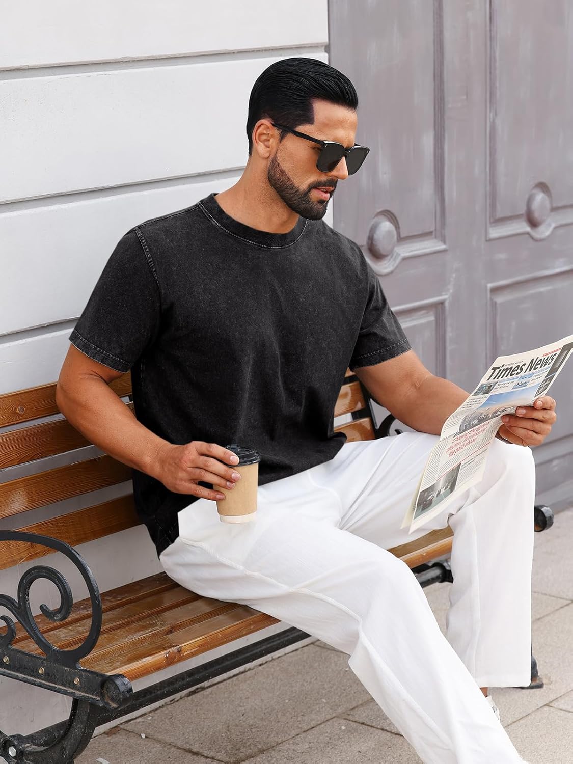 T-shirt vintage pour homme Ben – T-shirt en coton 100 % effet délavé acide