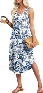 Haidee Robe Femme Midi d'Été – Sans Manches, Boutons Frontaux, Poches Décontractées