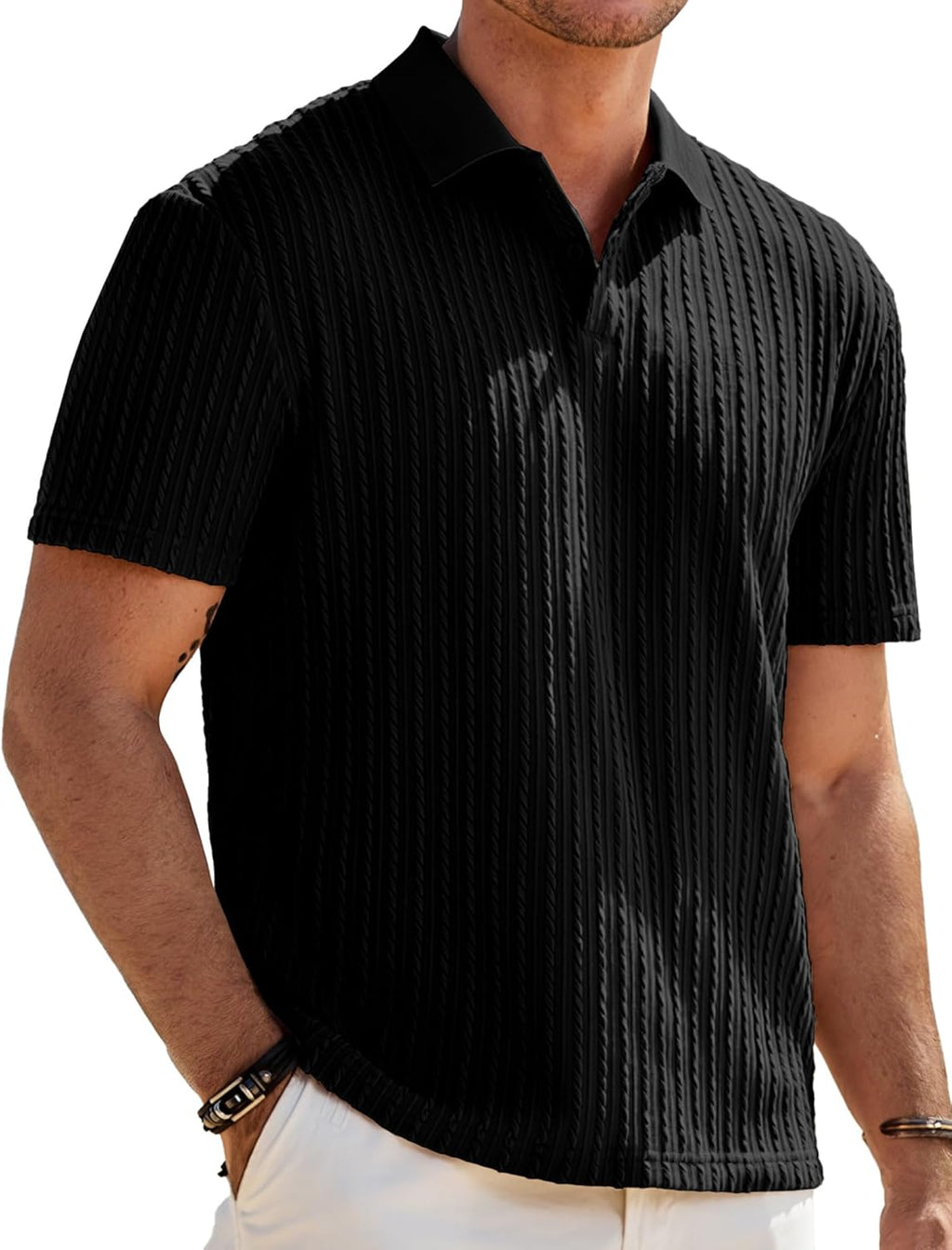 Polo Melchor en maille pour homme – Polo d'été Old Money avec boutons et colletto