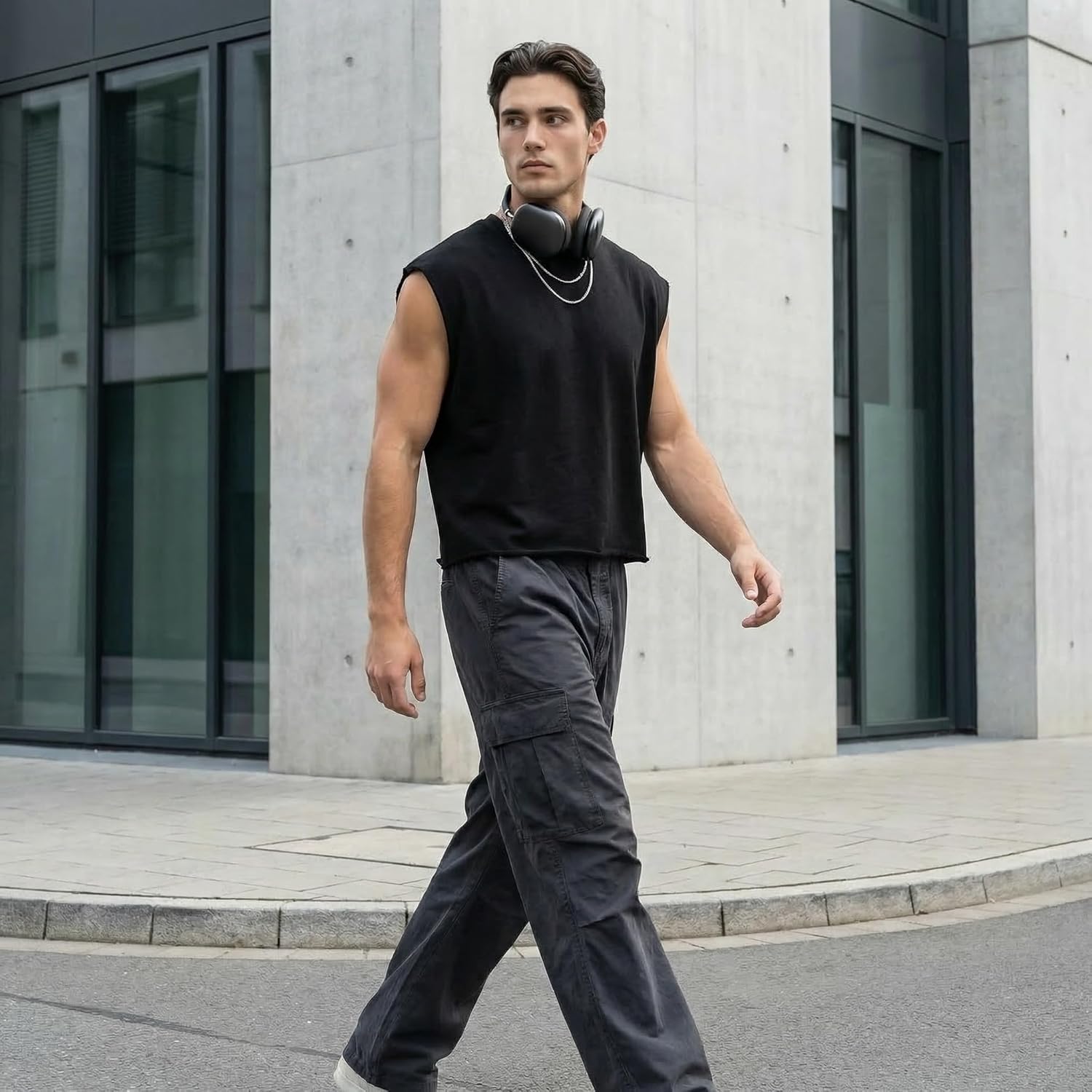 Luca Canotta Oversize Hombre – Top Streetwear Crop Ajustado en French Terry Pesado