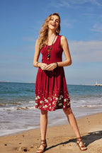 Aurora Robe Midi d'Été pour Femme – Robe Florale Sans Manches Décontractée de Plage
