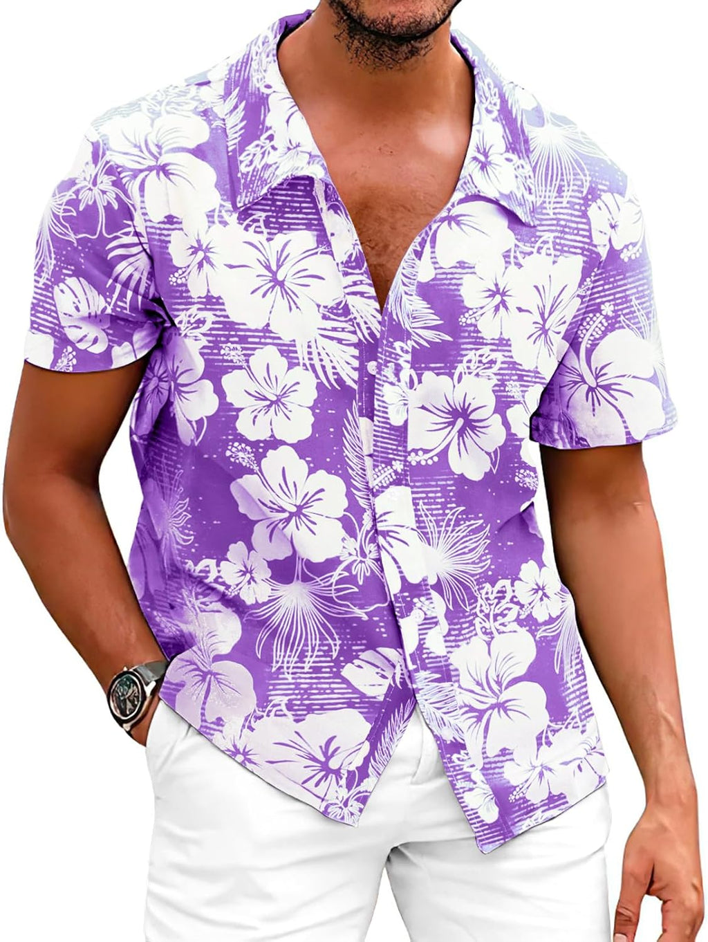 Marco Chemise hawaïenne pour homme – Chemise florale tropicale décontractée d'été