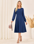 Karin Robe Femme Midi Élégante – Manches en Dentelle, Col Rond, Ligne A Décontractée Chic