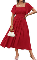 Vestido largo de gasa para mujer Sofia – Escote cuadrado/hombros descubiertos, línea A elegante
