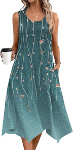 Robe midi bohème pour femme Mara – Florale, ourlet asymétrique, poches d'été