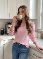 Laura Blouse Femme – Col en V, Manches 3/4 Ajourées, Top Casual Élégant