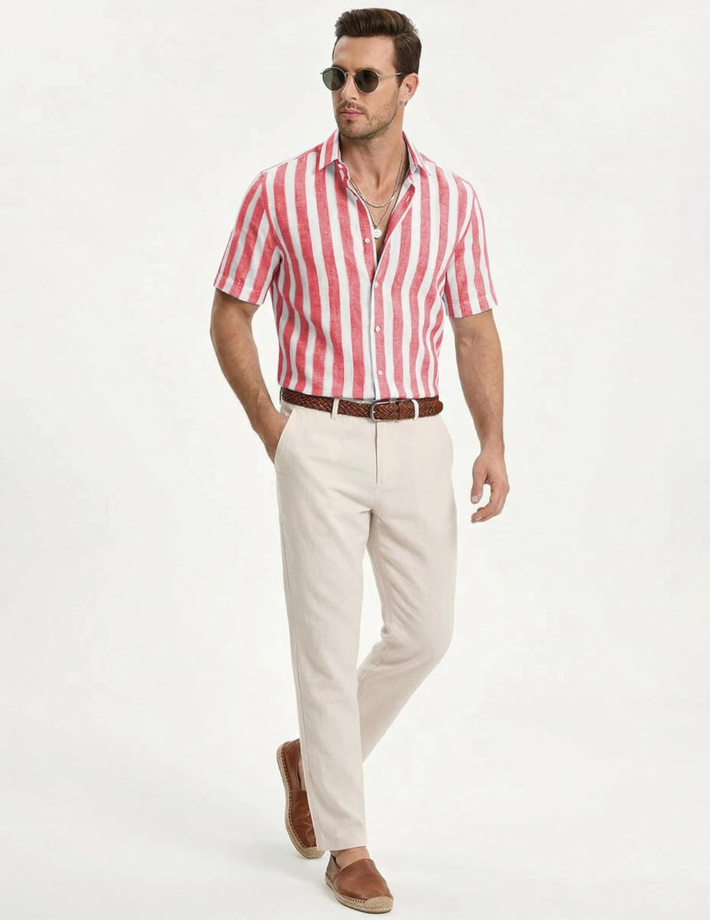 Chemise à rayures pour homme Luca – Chemise d'été décontractée à manches courtes