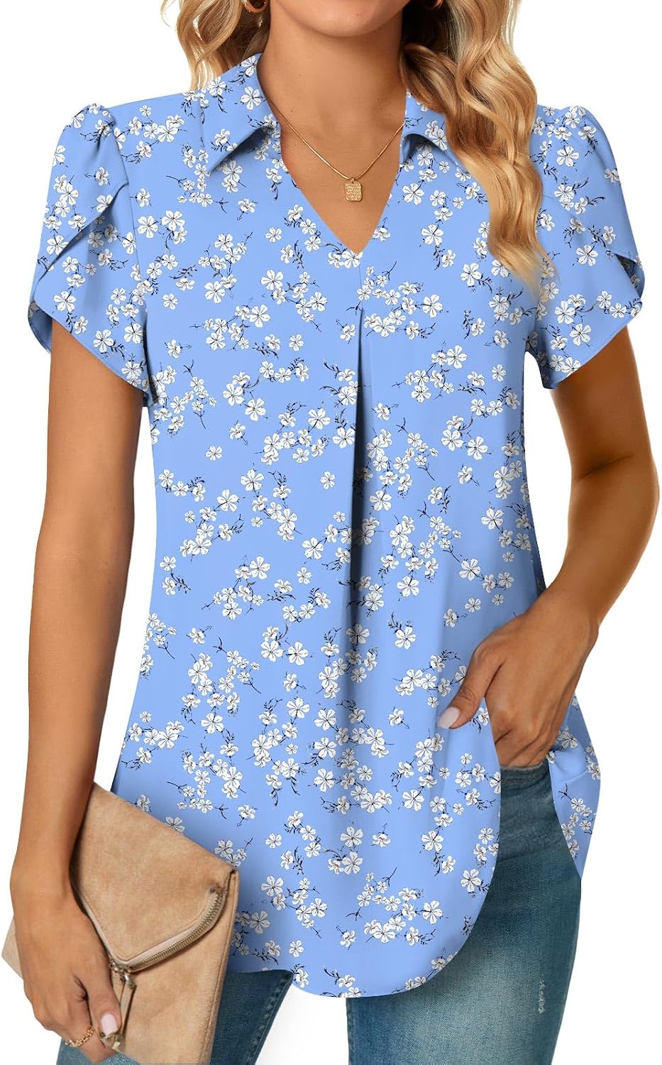 Gwendolyn Blusa Donna – Tunica in Chiffon con Scollo a V e Maniche a Petalo