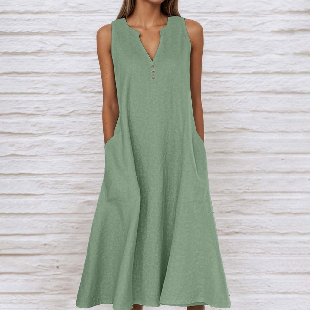 Giulia Robe Maxi en Lin pour Femme – Robe d'Été Sans Manches avec Poches