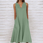 Giulia Robe Maxi en Lin pour Femme – Robe d'Été Sans Manches avec Poches