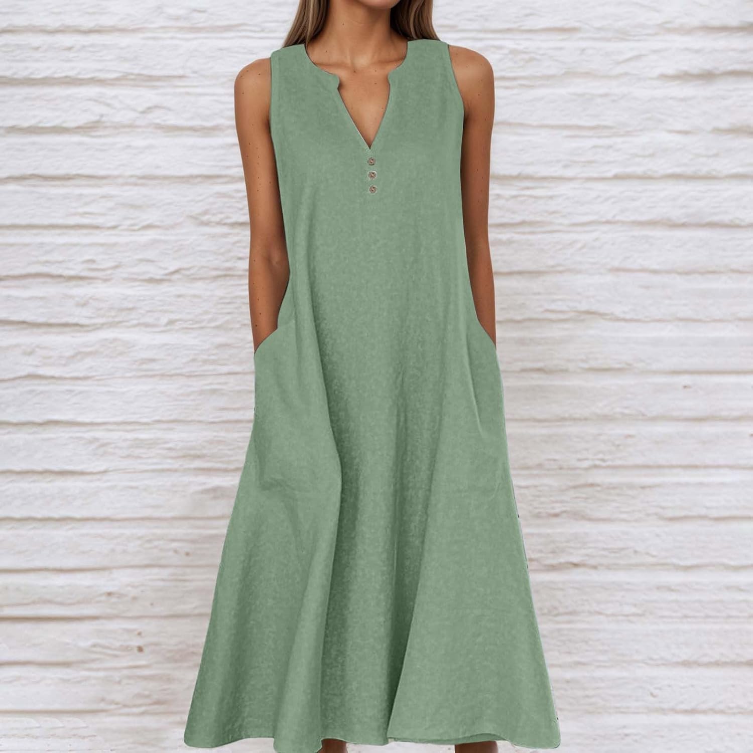 Giulia Robe Maxi en Lin pour Femme – Robe d'Été Sans Manches avec Poches