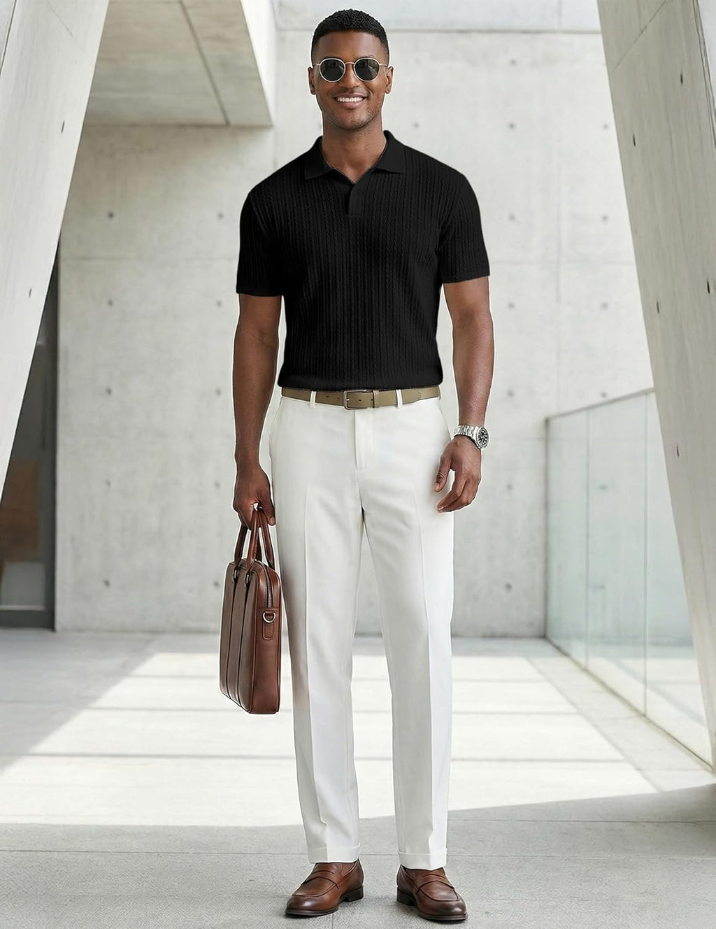 Polo Melchor en maille pour homme – Polo d'été Old Money avec boutons et colletto