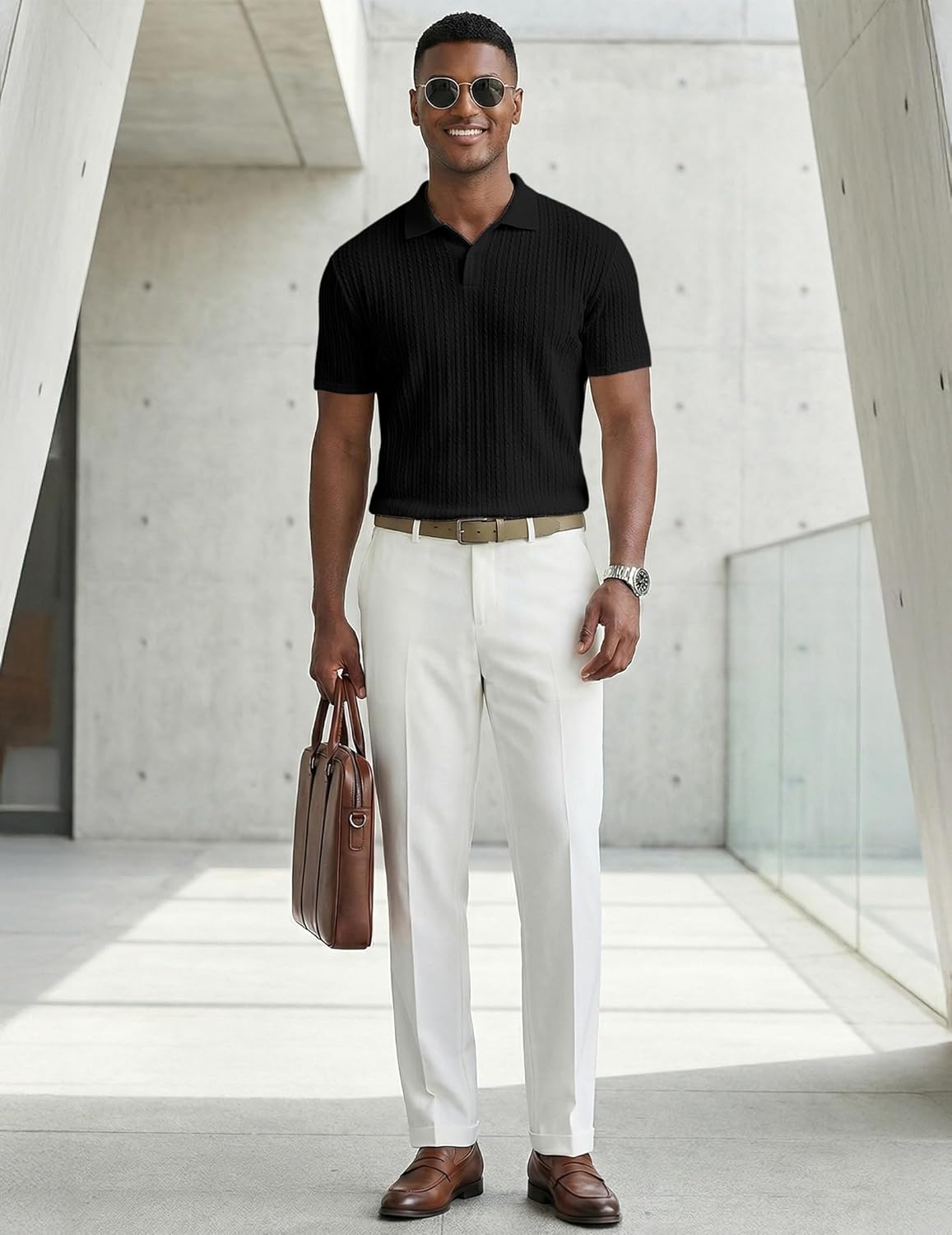 Polo Melchor en maille pour homme – Polo d'été Old Money avec boutons et colletto