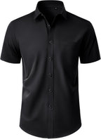 Wilfrits Chemise élégante pour homme – Chemise d'été anti-froissement à manches courtes avec poche poitrine