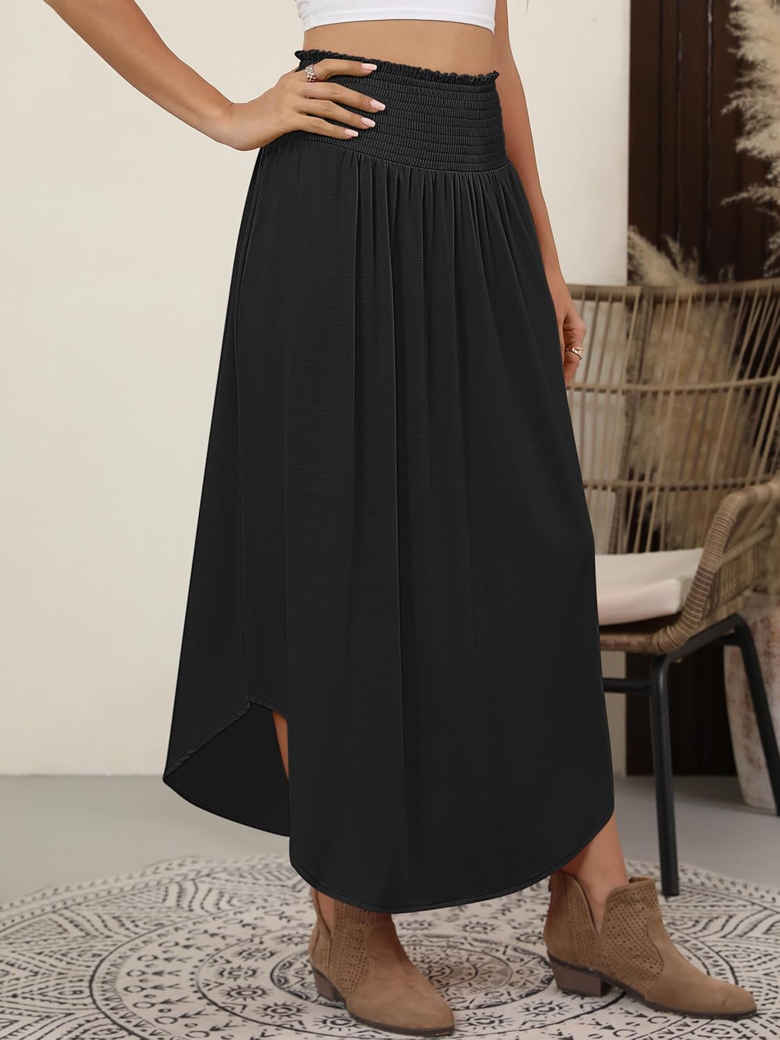 Falda Lulu Donna – Falda Maxi Boho Floral de Cintura Alta con Bolsillos