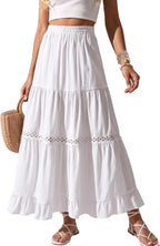 Falda Edith Gonna Maxi Donna Boho – Falda Larga de Algodón con Detalles en Encaje Crochet