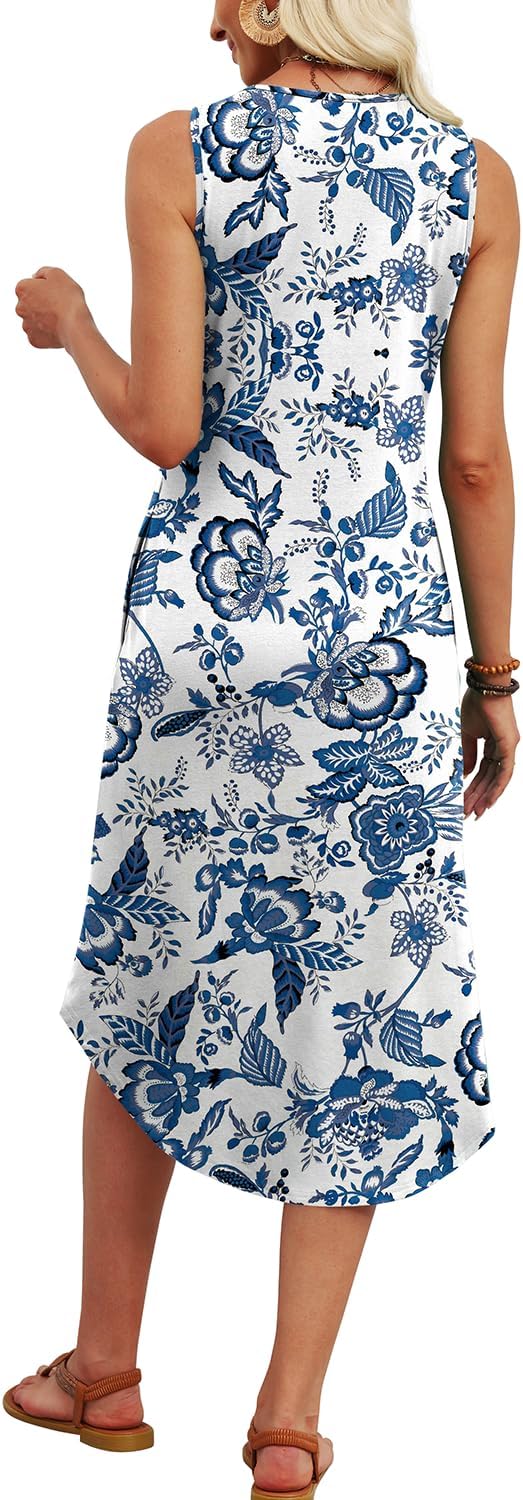 Haidee Robe Femme Midi d'Été – Sans Manches, Boutons Frontaux, Poches Décontractées