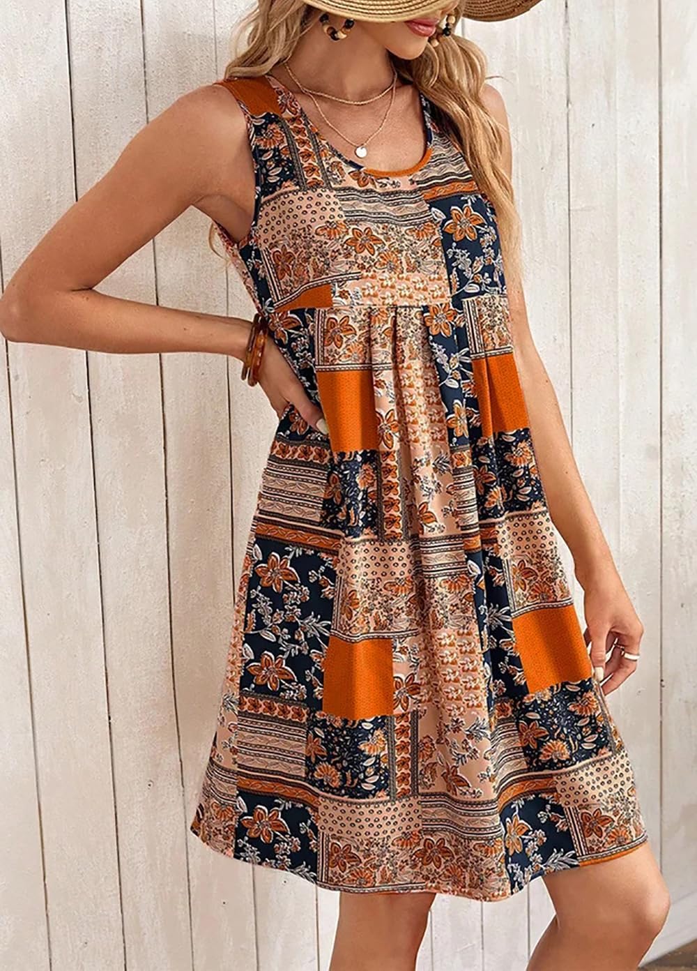 Luna Vestido Boho Estival para Mujer – Vestido Floral Sin Mangas Casual para Playa