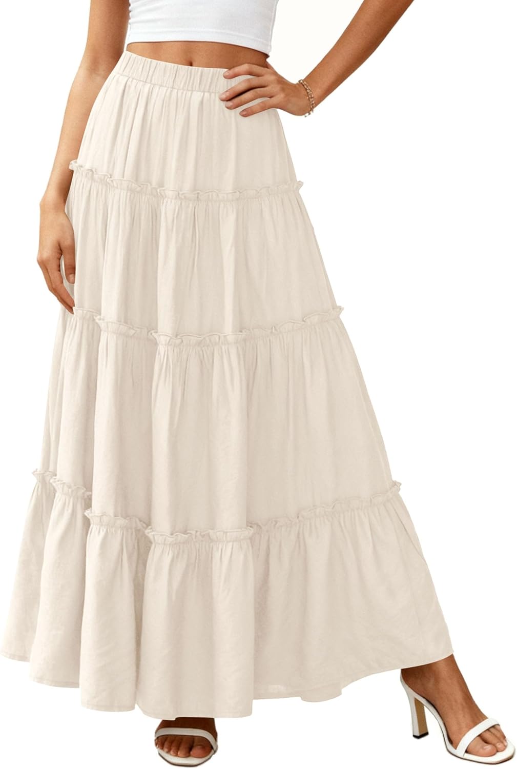 Jupe Layza Donna Maxi – Jupe Longue Bohème à Volants avec Taille Haute Élastiquée