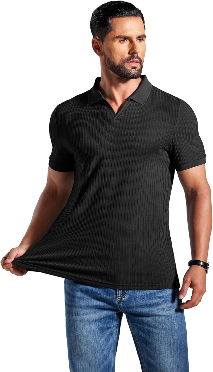 Marco Polo Homme Slim Fit – Polo côtelé avec col en V décontracté élégant