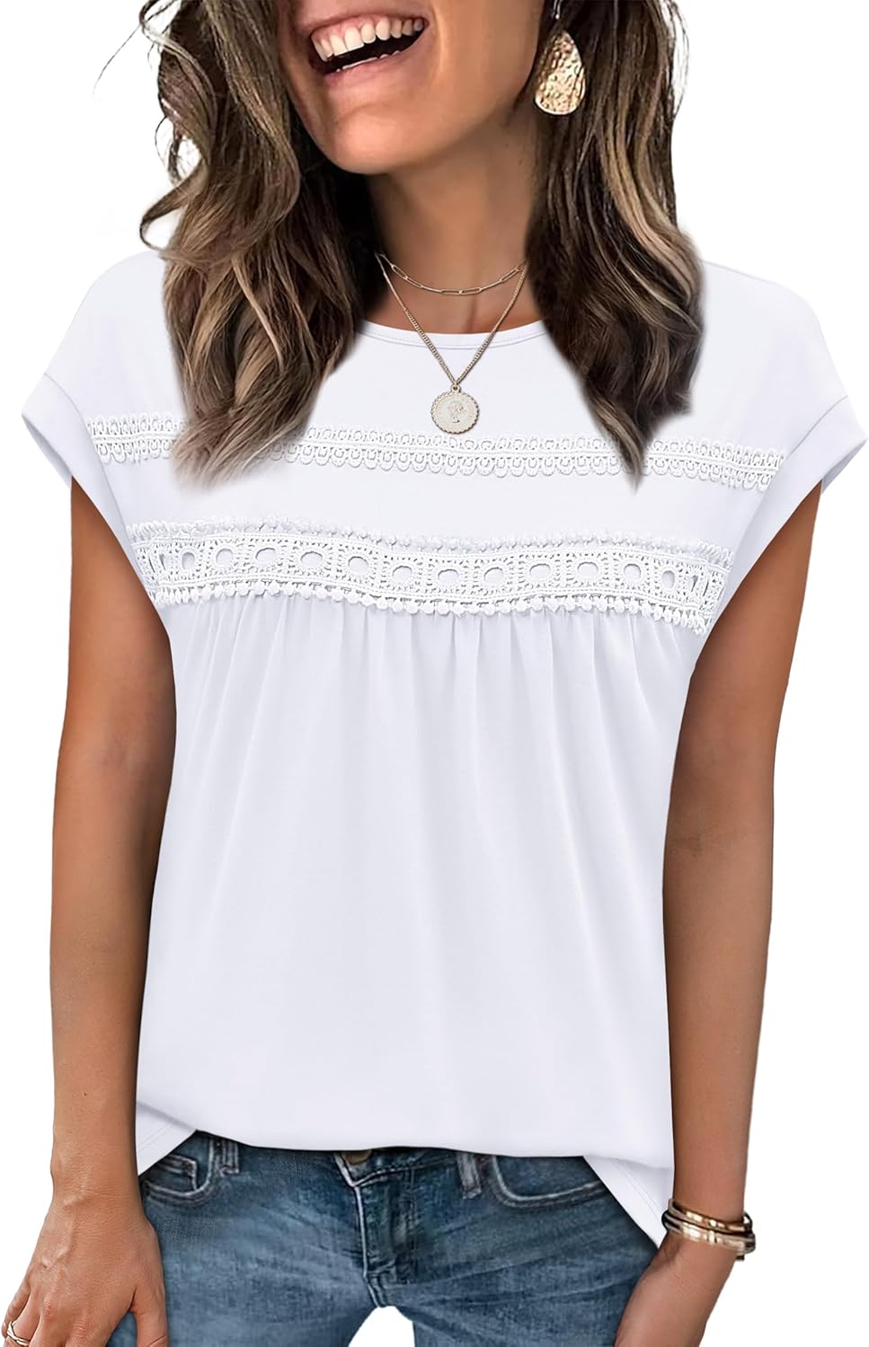Blouse Chiara Femme – Dentelle Crochet, Basque Flottante, Manches Courtes Casual Élégante