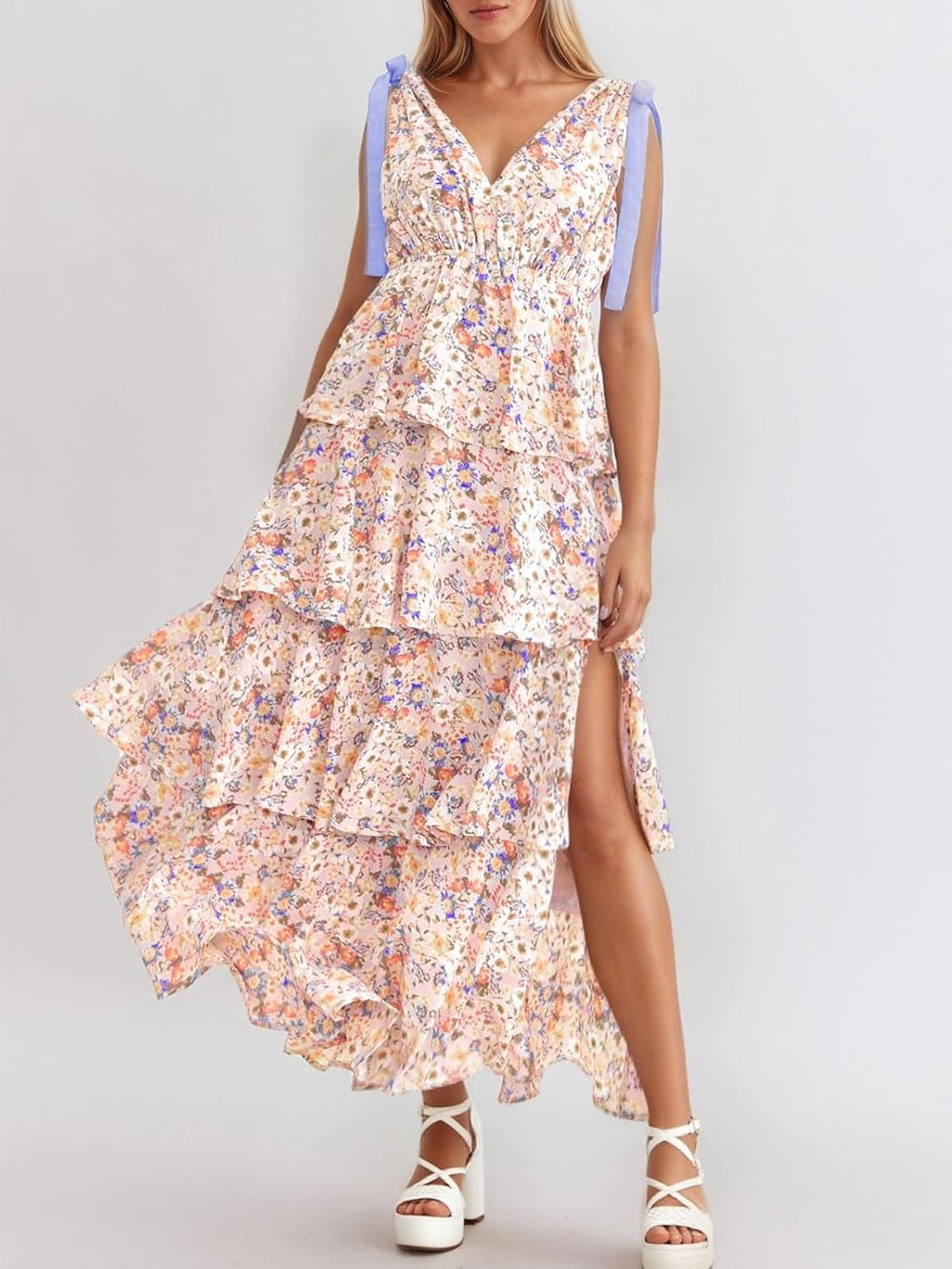 Vestido Maxi Floral Alessia para Mujer – Tirantes Ajustables, Escote en V, Abertura Boho