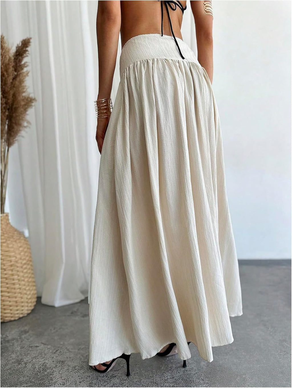 Falda Milania Donna – Falda Maxi Plisada Elegante de Cintura Alta