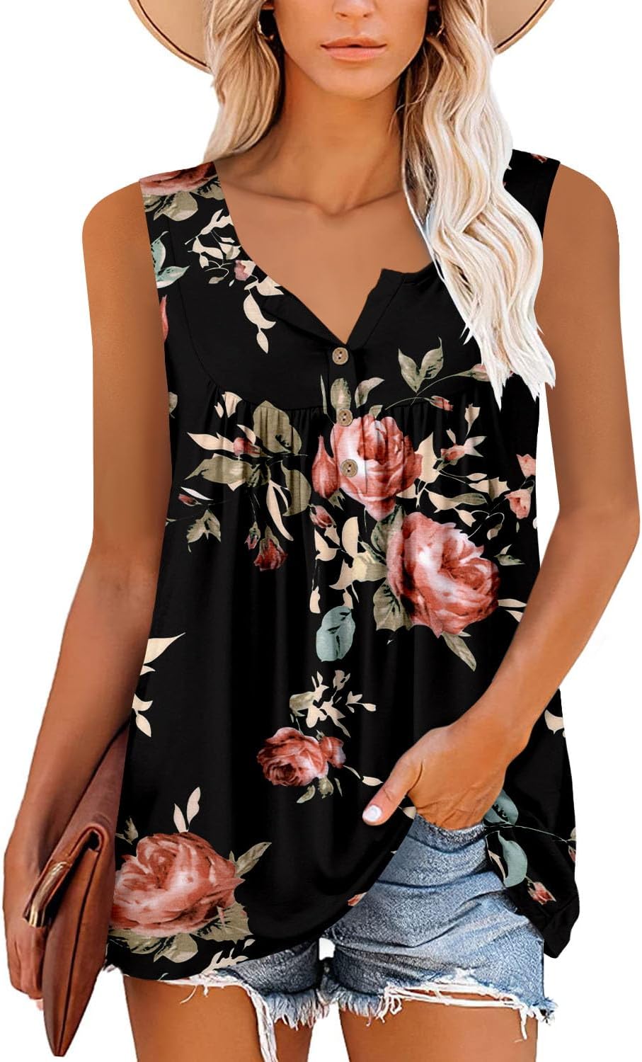 Giulia Top Donna – Canotta Scollo V, Bottoni Henley, Stile Flowy Casual
