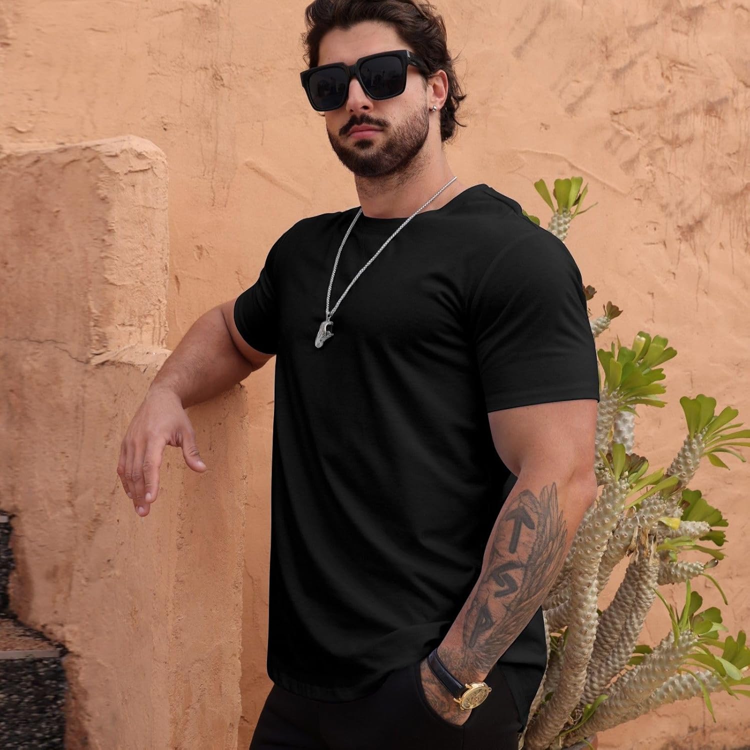 T-shirt longline Mauricio pour homme – T-shirt hipster col rond décontracté premium