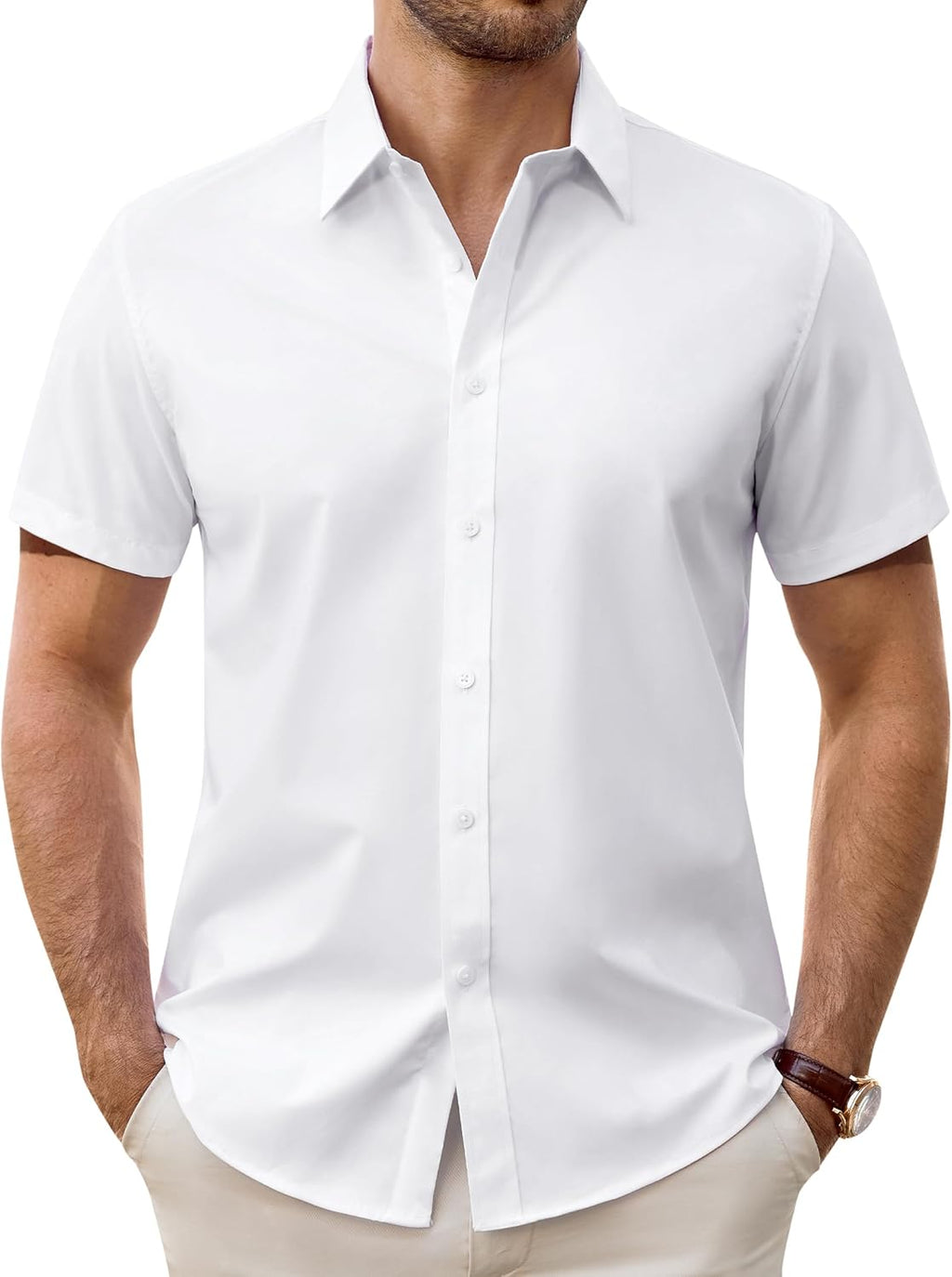 Juancho Chemise élégante pour homme – Chemise business extensible anti-taches à manches courtes