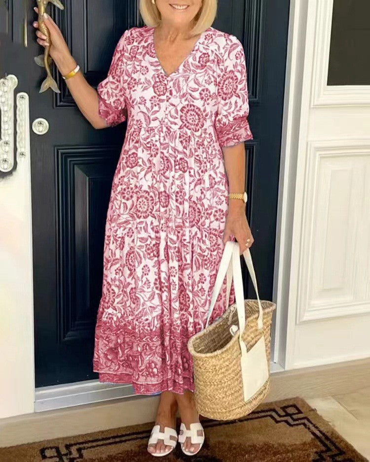 Vestido Maxi Floral Trina para Mujer – Vestido con Escote en V Ligero Elegante Casual