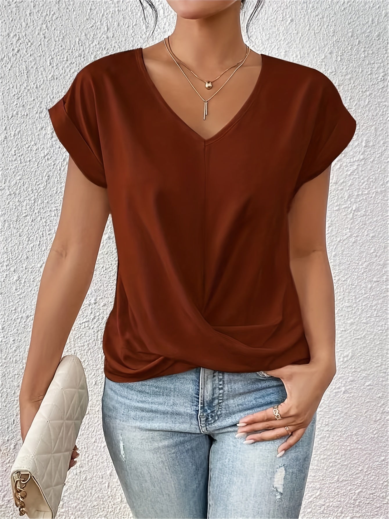 Yasmine Top Mujer – Escote en V con Nudo, Corte Elegante y Comodidad Diaria