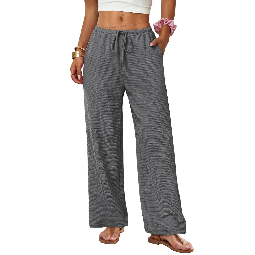 Celeste Pantaloni Palazzo Donna – Modello Wide Leg con Coulisse e Tasche Profonde