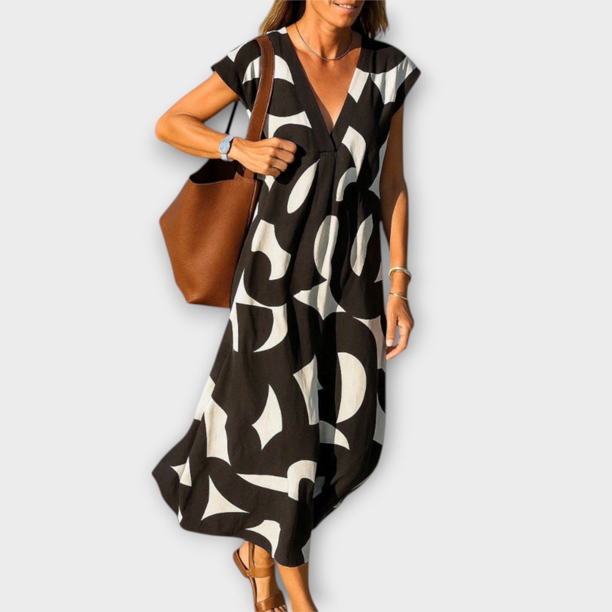 Robe à col en V Sorisa pour femme – Robe légère fluide, style polyvalent chic décontracté