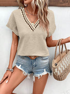 T-shirt Francesca Femme – Col en V, Haut Casual Élégant, Manches Courtes d'Été