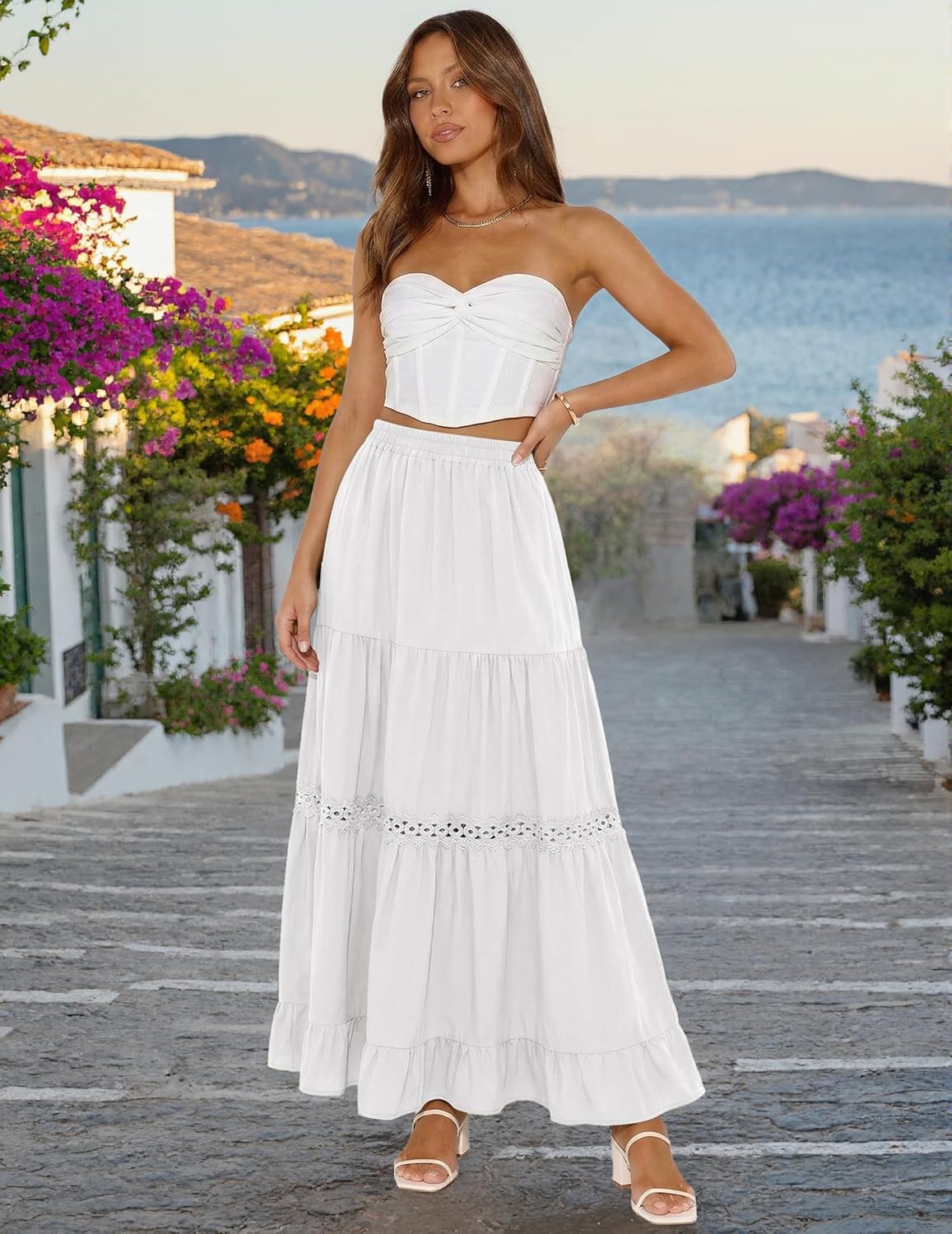 Falda Edith Gonna Maxi Donna Boho – Falda Larga de Algodón con Detalles en Encaje Crochet